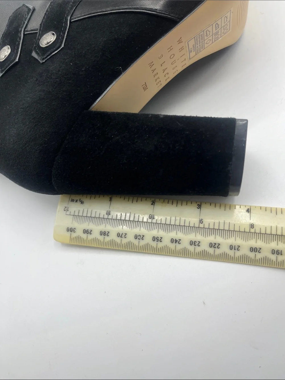 White House Black Market Black Leather & Suede Block Heel Ankle Boots